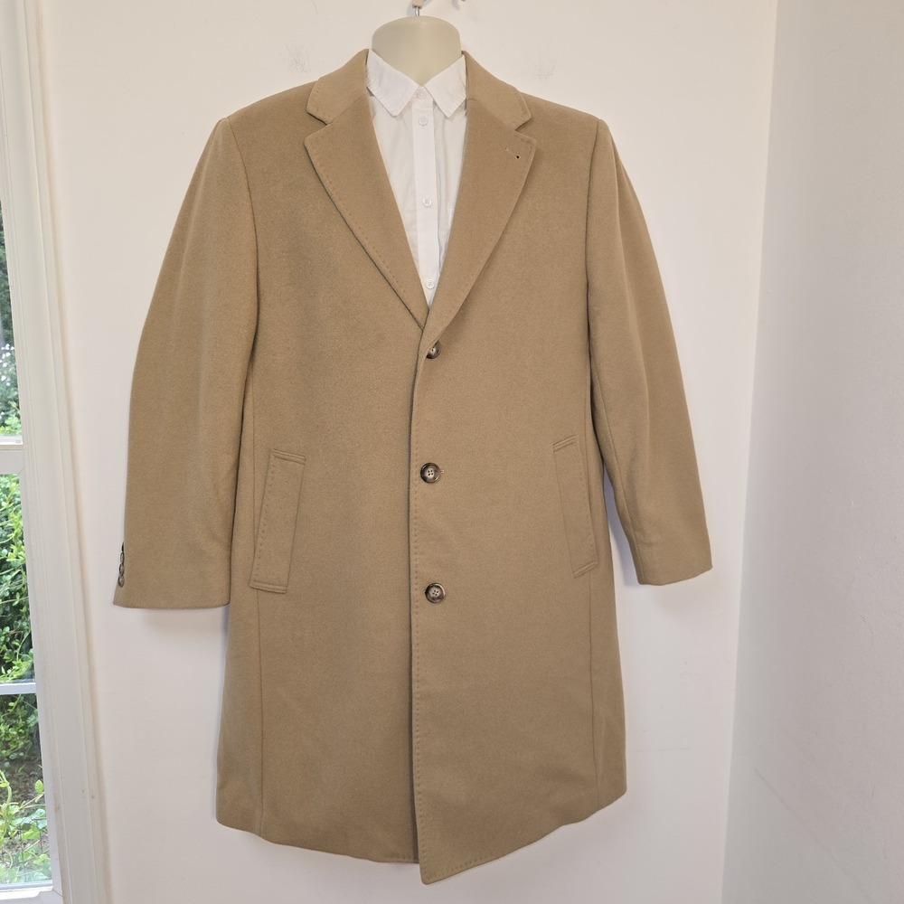 LRL Ralph Lauren Mens Camel Wool Cashmere Overcoat Topcoat Size 42L 3-Button